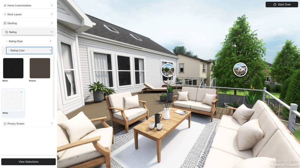 Custom deck and outdoor living configurator for deckorators developed by NEEZO Studios